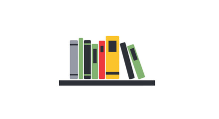 A collection of colorful books standing upright on a simple wooden shelf © Perkasa