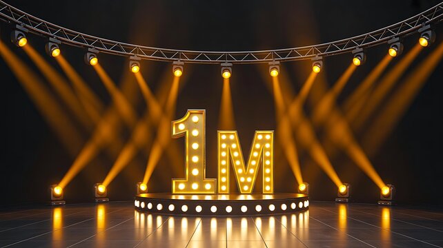One million milestone celebration with illuminated stage and spotlight
