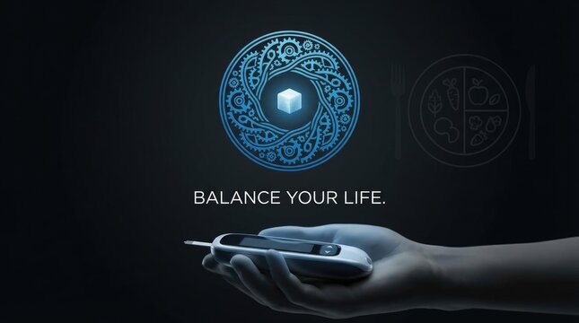 Diabetes care system: blood glucose, sugar balance, health monitor, medical device, metabolic control, wellness journey, daily routine, insulin regulation, diet plan, patient well-being.