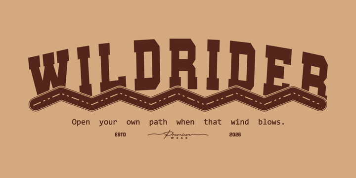 Wild rider vintage varsity streetwear typography print for graphic tee, t-shirts, hat, and poster design 2026 - vector