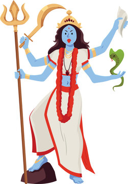 Goddess Kali Maa. Happy Kali Puja or Subh Diwali festival of India, vector cartoon divine woman warrior with trident