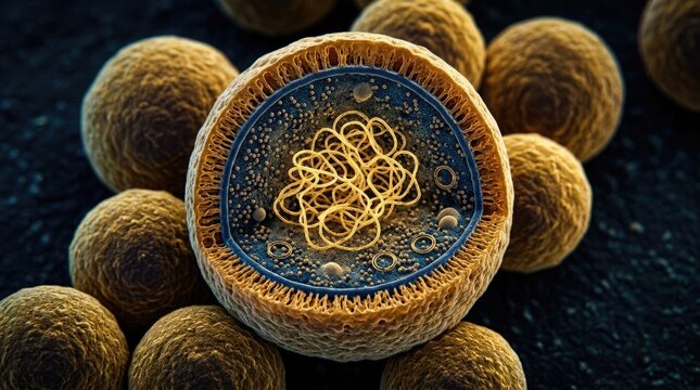 Microbial organism insight: Staphylococcus bacterium, internal anatomy, DNA strand, cell wall, plasma membrane, cytoplasm granule, microscopic depth, pathogenic sphere, biological entity.