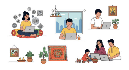 Fototapeta premium Family working from home with laptops.