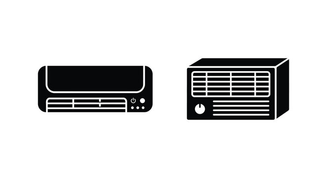 air conditioner and radio silhouette black white background electronic devices appliances vector icon electronics technology cooling