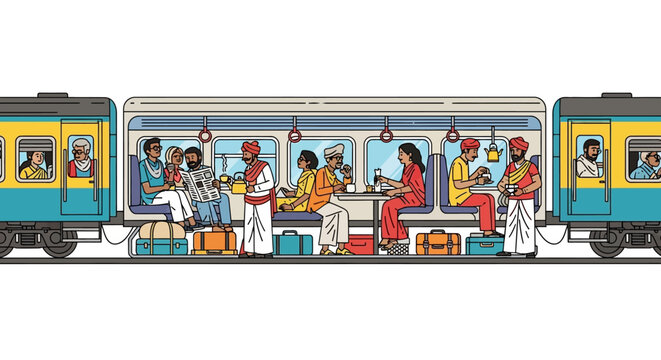 People riding on a train car.