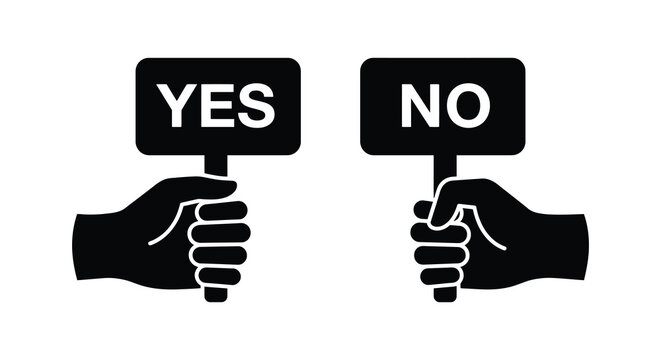 yes and no hand signs silhouette black white contrast decision choice binary options vote approval denial