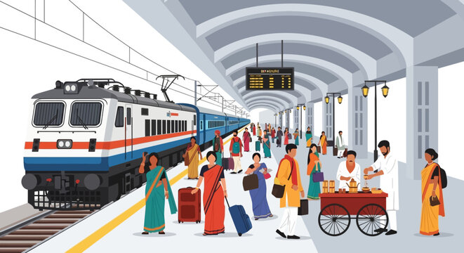 People waiting at train station platform.