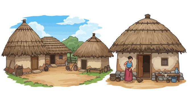 Traditional African Village Thatched Huts.