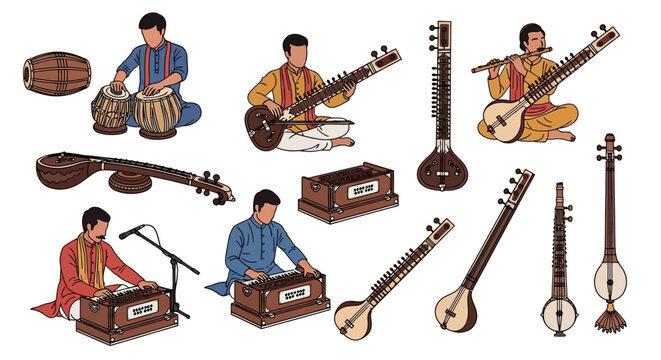 Traditional Indian musicians with instruments.