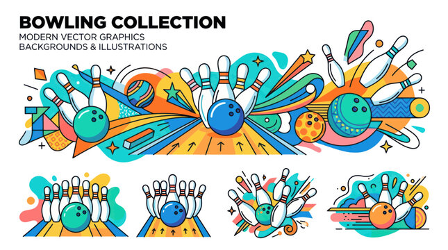 Bowling Collection: Modern Vector Graphics, Illustrations & Backgrounds