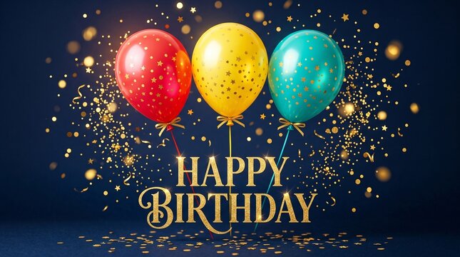 Festive birthday celebration with colorful balloons and sparkling confetti