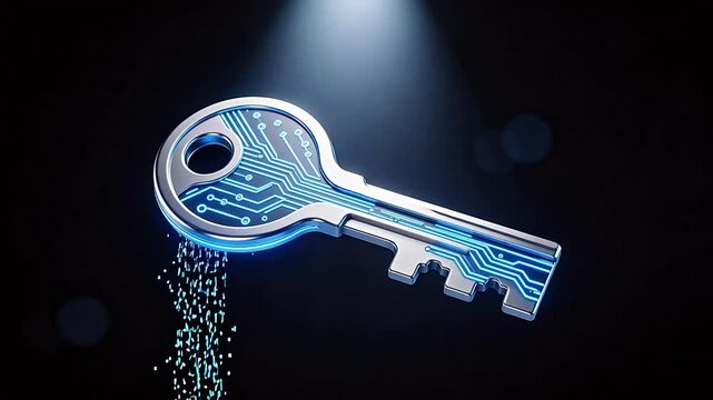 Key with circuit design on dark background