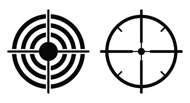 target shapes in black silhouette crosshair aiming circle concentric rings alignment precision vector graphic icon symbol