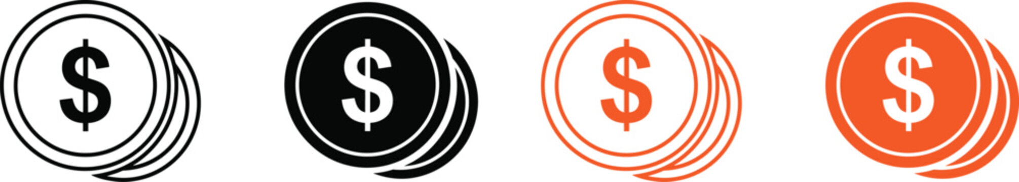 Stack of coins icon set black and orange