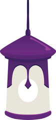 Obraz premium A hanging oriental lantern with a purple body and traditional carved pattern.