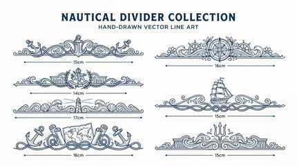 Nautical Divider Collection: Hand-Drawn Vector Line Art for Marine Themes © Maman