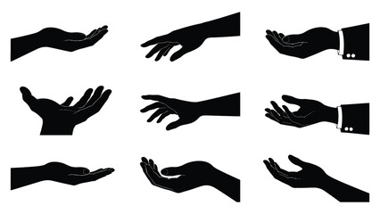 Obraz premium Collection of black silhouette hands in various gestures on white