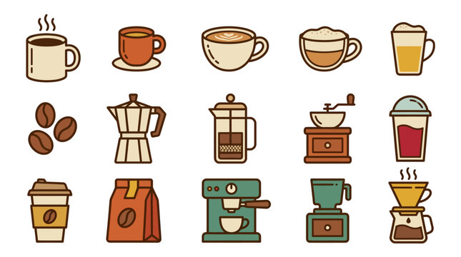 Coffee Cups Mugs and Machines Illustration.