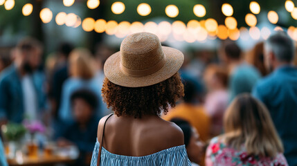 Obraz premium Faceless young people celebrating summer solstice or seasonal event at outdoor party venue, seasonal celebration, outdoor gathering, natural timing, with copy space