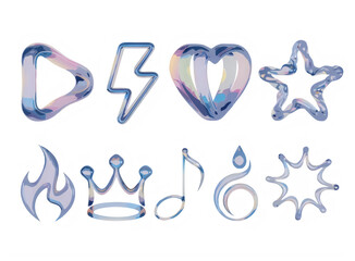 Obraz premium Set of cute pixel art icons including heart star crown and lightning bolt in a retro 8 bit gaming style