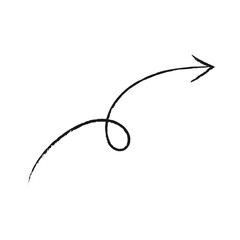 Fototapeta premium Hand-drawn black curved arrow with loop swirl, isolated on white background