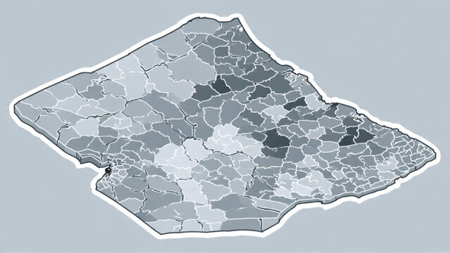 Detailed grayscale map highlighting regional divisions and borders with clear visual separation