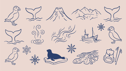 Arctic sea exploration, cold winter landscape, northern nature sketch, minimalist sea art, clean seal illustration, modern travel drawing, isolated arctic vector, premium winter background Arctic, sea © Geetaroy