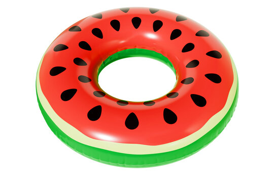 Summer Watermelon Swim Ring. Inflatable Pool Float Isolated White Background. Tropical Vacation Toy. 3d rendering