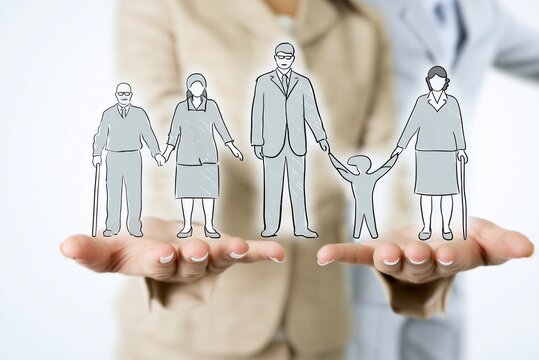 Aging Population Support Concept with Family Generations and Elderly Care Illustration