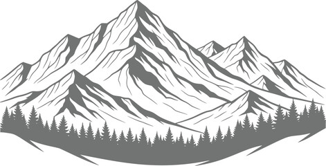 Fototapeta premium A minimalist monochrome of a mountain range rising above a dense pine forest, designed as a clean for outdoor adventure branding and nature-themed projects