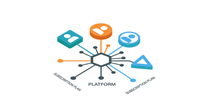 An isometric illustration showing a central hub connected to various user icons