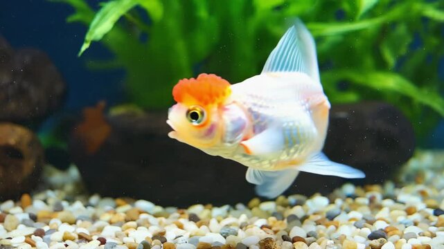 Elegant Goldfish Swimming in Aquarium Close Up