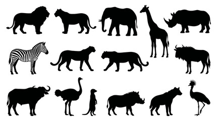 Naklejka premium African Animals Silhouette Set - Wildlife, Safari, Nature, Vector Icons
