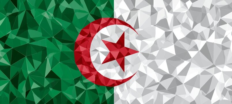 Algeria flag in polygonal geometric art. Africa country independence day concept. Generative AI technology.