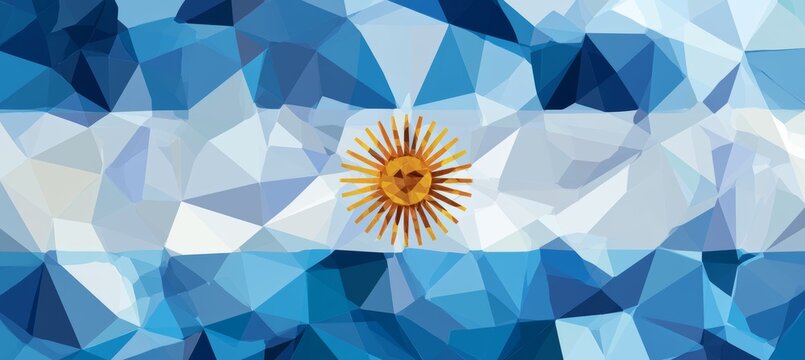 Argentina flag in polygonal geometric art style. South America country independence day concept. Generative AI technology.