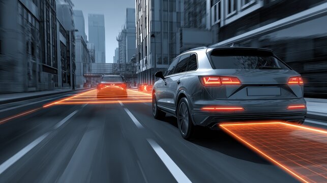 Emergency braking system triggered by fatigue detection. Autonomous safety intervention technology vehicle collision prevention system for automatic driver assistance and accident avoidance protection