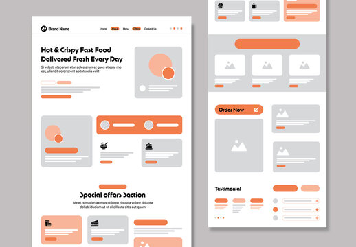 Fast Food Company Landing Page Wireframe Design