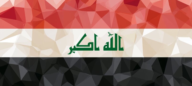 Iraq flag in polygonal geometric art style. Middle East country independence day concept. Generative AI technology.