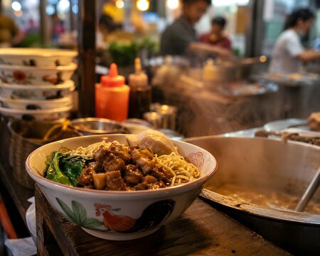 Delicious Indonesian Mie Ayam Street Food Authentic Chicken Noodle Photography