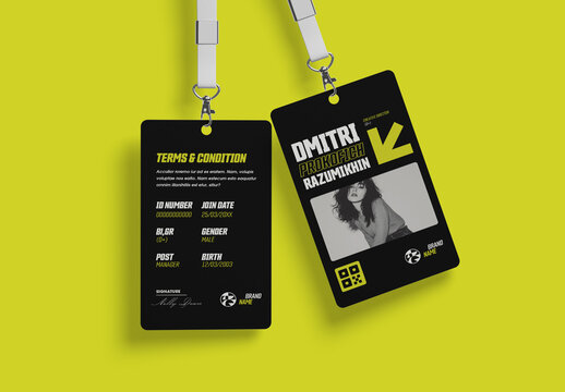 Modern Creative ID Card Template with Black And Neon Yellow Style