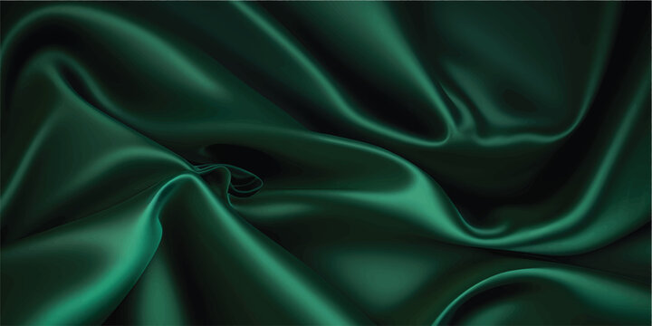 Elegant emerald green silk fabric with soft waves and folds.