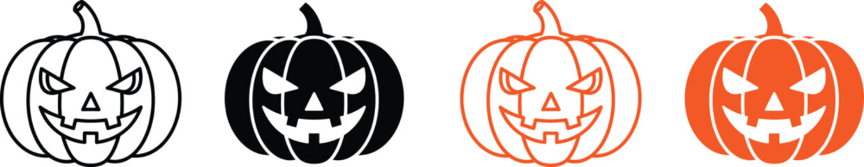 Four jack o' lantern faces in different color schemes © @rayan_rahaman