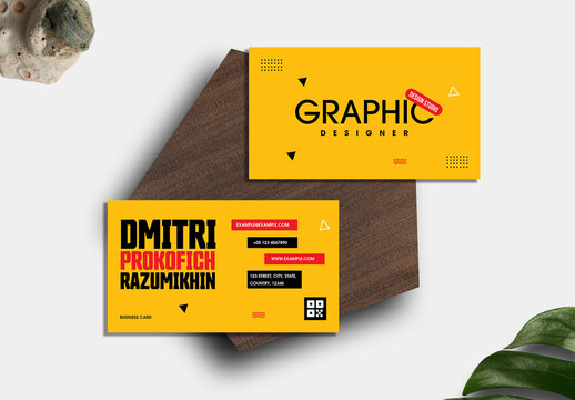 Modern Yellow Business Card Template For Graphic Designer