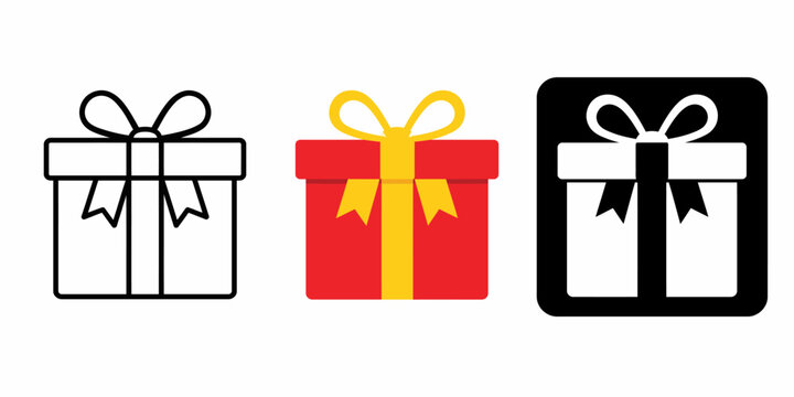 Three gift boxes with ribbons and bows on top are shown