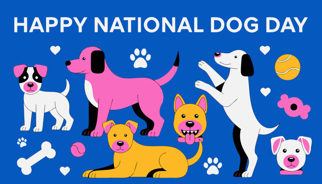 National Dog Day, dog icons, cute animals, colorful illustrations, pet graphics