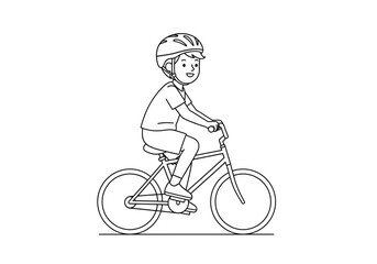 Obraz premium Young boy in helmet riding bicycle with enthusiasm and joy.