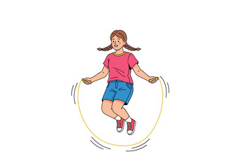 Obraz premium Happy young girl jumping rope with enthusiasm and energy.