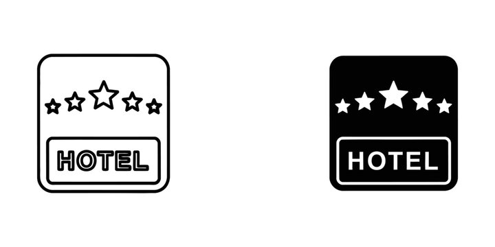 Five star hotel rating sign icon set with five star hotel quality rating icon in flat and outline style