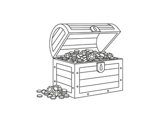 Open Treasure Chest Filled with Gold Coins and Jewels. © Jepry