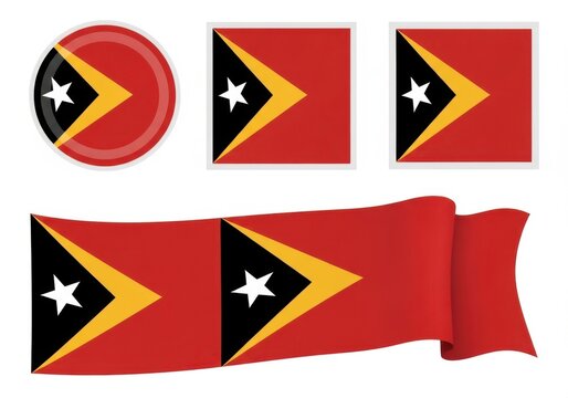 East timor national flag with star emblem in various styles isolated on white background
